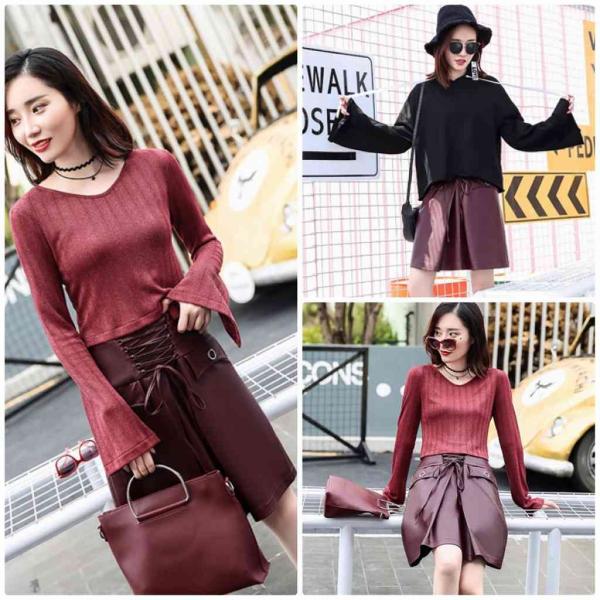 レディース　ボトムス　ミニスカート　リボン　PUレザー　ミディ丈　無地　カジュアル　キュート　大人可愛い　フェミニン　パンク　ロック　おしゃれ　お出かけ　オフィス　デート　デイリー　普段着　ブラック　ワイン　M　L　XL　送料無料