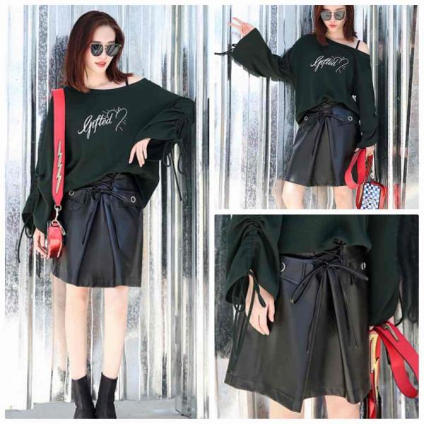 レディース　ボトムス　ミニスカート　リボン　PUレザー　ミディ丈　無地　カジュアル　キュート　大人可愛い　フェミニン　パンク　ロック　おしゃれ　お出かけ　オフィス　デート　デイリー　普段着　ブラック　ワイン　M　L　XL　送料無料