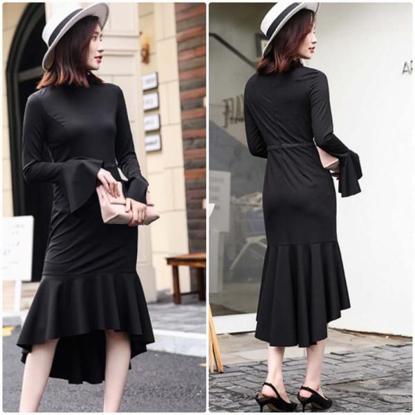 レディース　ワンピース　アシンメトリー　無地　ロング　カジュアル　キュート　大人可愛い　フェミニン　シック　おしゃれ　お出かけ　オフィス　デート　デイリー　普段着　ブラック　M　L　XL　送料無料