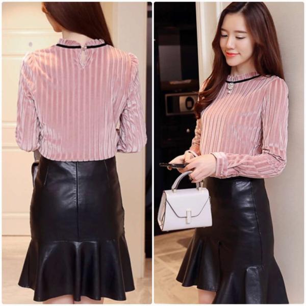 レディース　大きいサイズ　ボトルネック　ベルベット　ブラウス　シャツ　長袖　トップス　カジュアル　キュート　大人　可愛い　フェミニン　おしゃれ　お出かけ　デート　オフィス　デイリー　普段着　ピンク　S　M　L　XL　2XL　送料無料