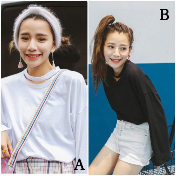 レディース　フレアスリーブ　ロングTシャツ　ボリュームスリーブ　ロンT　長袖　トップス　カジュアル　キュート　大人　可愛い　フェミニン　おしゃれ　お出かけ　普段着　デイリー　ホワイト　ブラック　S　M　L　XL　サイズ　送料無料