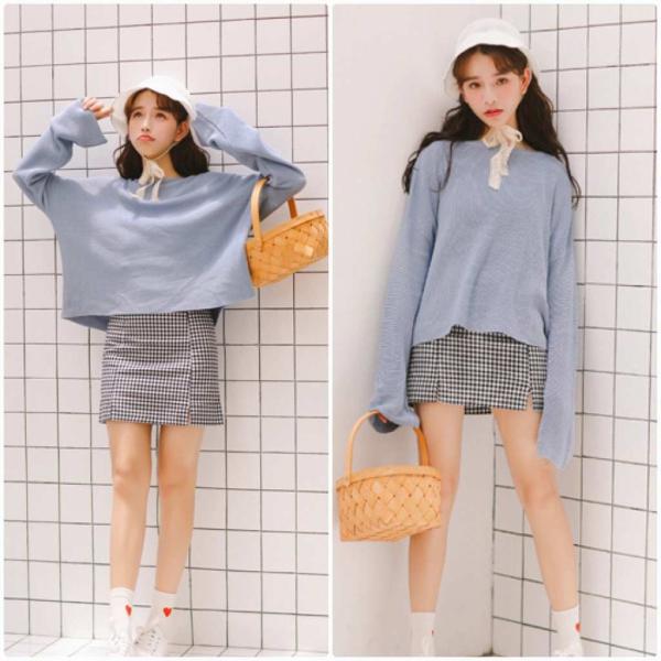 レディース　カットソー　ラウンドネック　ニット　セーター　フレアスリーブ　ボリュームスリーブ　長袖　トップス　カジュアル　キュート　大人　可愛い　フェミニン　おしゃれ　お出かけ　オフィス　デイリー　普段着　ブルー　ブラック　ベージュ　レッド　送料無料