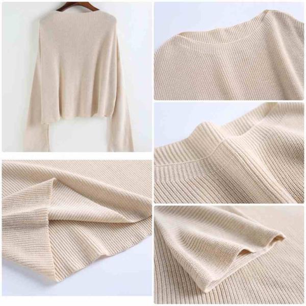 レディース　カットソー　ラウンドネック　ニット　セーター　フレアスリーブ　ボリュームスリーブ　長袖　トップス　カジュアル　キュート　大人　可愛い　フェミニン　おしゃれ　お出かけ　オフィス　デイリー　普段着　ブルー　ブラック　ベージュ　レッド　送料無料