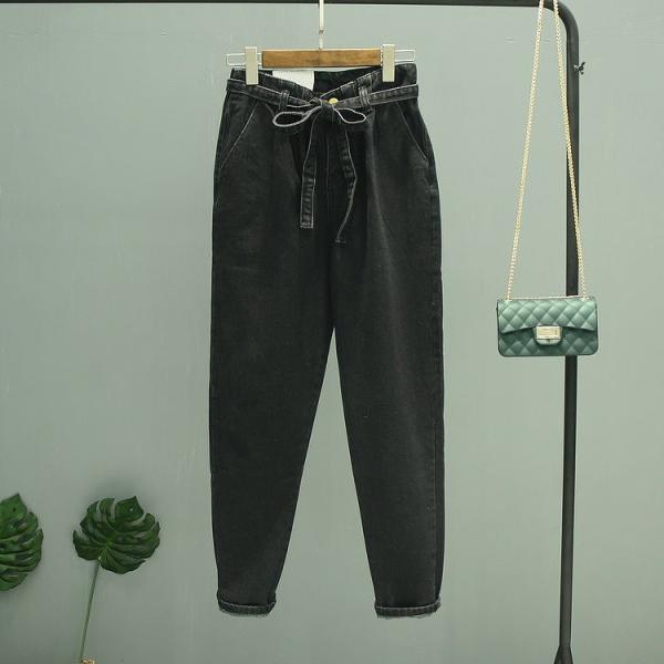 レディース　デニムパンツ　ハイウエスト　テーパード　ベルト　ジーンズ　ジーパン　ボトムス　カジュアル　キュート　可愛い　フェミニン　きれいめ　おしゃれ　お出かけ　デイリー　普段着　ブラック　ブルー　S　M　L　XL　送料無料