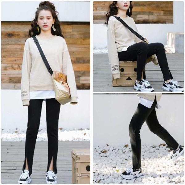 レディース　スリットパンツ　スリム　タイト　無地　ボトムス　カジュアル　キュート　可愛い　フェミニン　きれいめ　エレガント　おしゃれ　お出かけ　オフィス　デイリー　普段着　ブラック　S　M　L　サイズ　送料無料