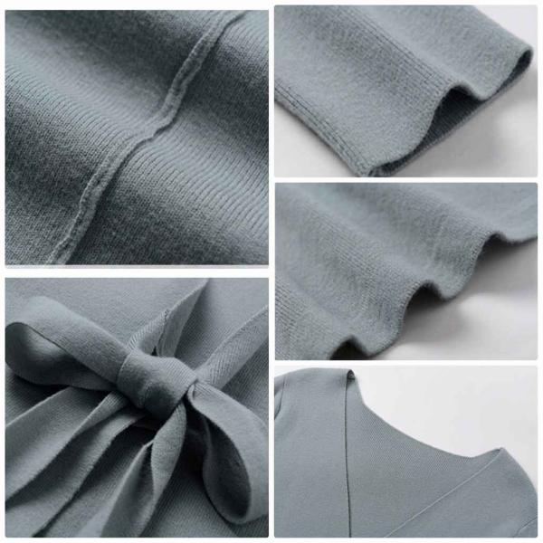 レディース　ボリュームスリーブ　フレアスリーブ　ワンピース　ミモレ丈　長袖　スカート　カジュアル　キュート　可愛い　フェミニン　きれいめ　上品　エレガント　おしゃれ　お出かけ　デイリー　普段着　ブルー　オレンジ　ベージュ　ブラック　M　L　サイズ　送料無料