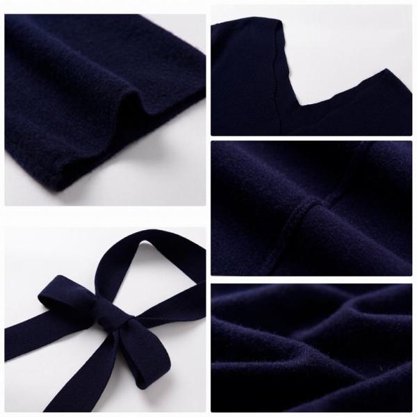 レディース　ニットワンピース　Vネック　長袖　スカート　カジュアル　キュート　可愛い　フェミニン　きれいめ　上品　エレガント　おしゃれ　お出かけ　デイリー　普段着　ネイビー　ワインレッド　ベージュ　ブラック　M　L　サイズ　送料無料