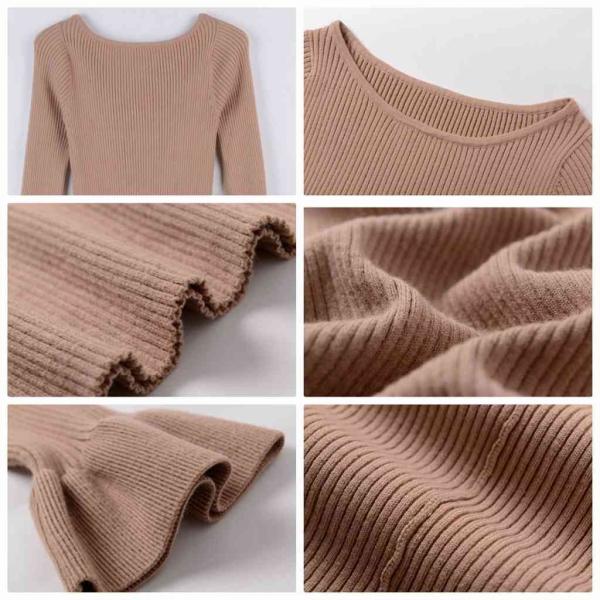 レディース　ボリュームスリーブ　フレアスリーブ　ニットワンピース　ボートネック　長袖　スカート　カジュアル　キュート　可愛い　フェミニン　きれいめ　上品　エレガント　おしゃれ　お出かけ　デイリー　普段着　ネイビー　ベージュ　ブラウン　ブラック　送料無料