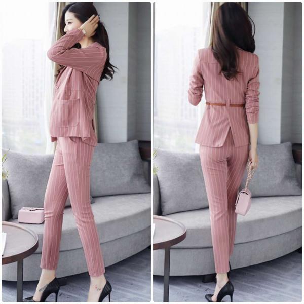 レディース　大きいサイズ　スーツ　パンツ　ストライプ　上下セット　セットアップ　アンクル丈　ジャケット　ボトムス　オフィス　ビジネス　きれいめ　おしゃれ　フォーマル　オリーブ　ピンク　 S　M　L　XL　2XL　サイズ　送料無料