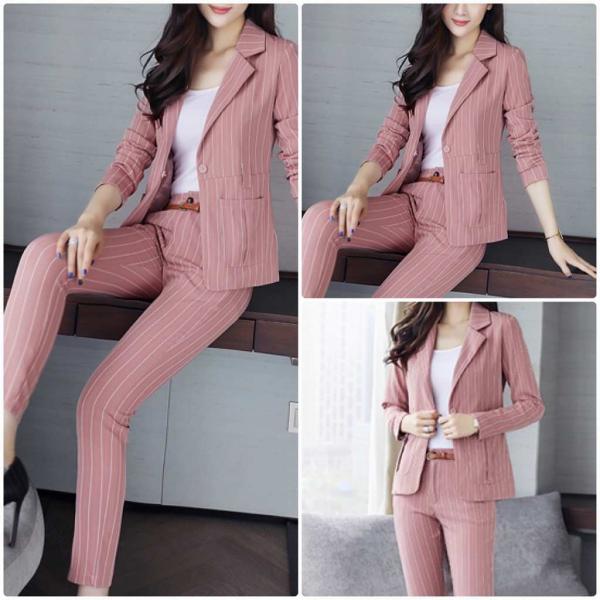 レディース　大きいサイズ　スーツ　パンツ　ストライプ　上下セット　セットアップ　アンクル丈　ジャケット　ボトムス　オフィス　ビジネス　きれいめ　おしゃれ　フォーマル　オリーブ　ピンク　 S　M　L　XL　2XL　サイズ　送料無料