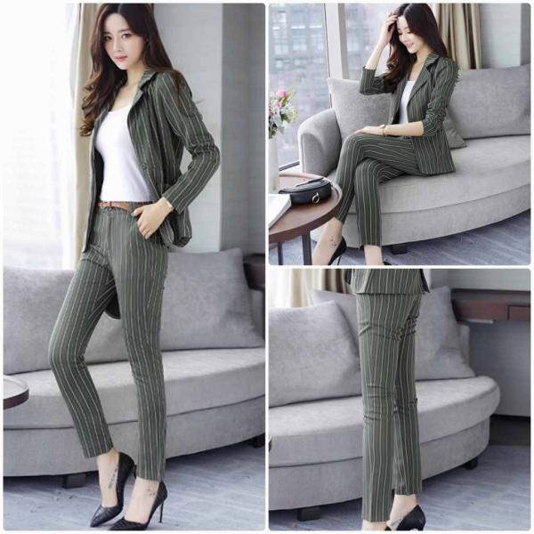 レディース　大きいサイズ　スーツ　パンツ　ストライプ　上下セット　セットアップ　アンクル丈　ジャケット　ボトムス　オフィス　ビジネス　きれいめ　おしゃれ　フォーマル　オリーブ　ピンク　 S　M　L　XL　2XL　サイズ　送料無料