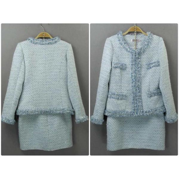 レディース　スーツ　スカート　ハイウエスト　上下セット　セットアップ　スリム　タイト　ジャケット　長袖　ボトムス　オフィス　ビジネス　きれいめ　おしゃれ　お呼ばれ　フォーマル　ブルー　XS　S　M　L　XL　サイズ　送料無料