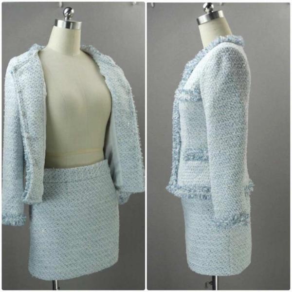 レディース　スーツ　スカート　ハイウエスト　上下セット　セットアップ　スリム　タイト　ジャケット　長袖　ボトムス　オフィス　ビジネス　きれいめ　おしゃれ　お呼ばれ　フォーマル　ブルー　XS　S　M　L　XL　サイズ　送料無料