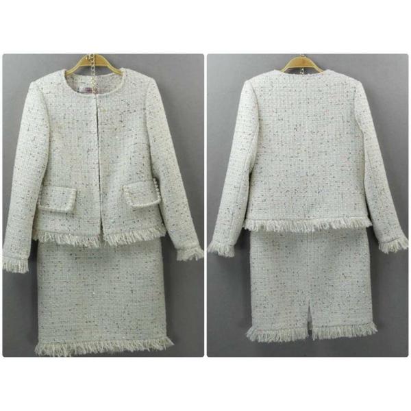 レディース　スーツ　スカート　ハイウエスト　フリンジ　上下セット　セットアップ　スリム　タイト　ジャケット　長袖　ボトムス　オフィス　ビジネス　きれいめ　おしゃれ　お呼ばれ　フォーマル　ホワイト　XS　S　M　L　サイズ　送料無料