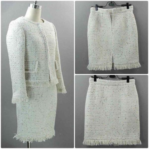 レディース　スーツ　スカート　ハイウエスト　フリンジ　上下セット　セットアップ　スリム　タイト　ジャケット　長袖　ボトムス　オフィス　ビジネス　きれいめ　おしゃれ　お呼ばれ　フォーマル　ホワイト　XS　S　M　L　サイズ　送料無料