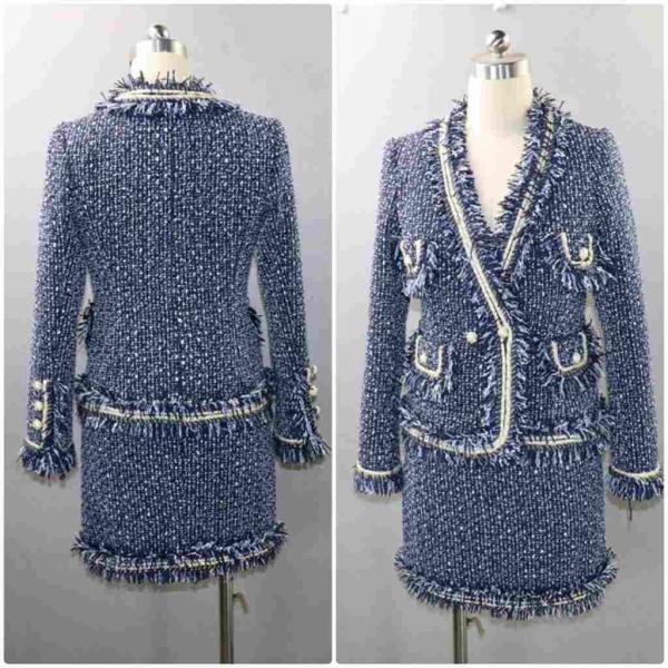 レディース　スーツ　スカート　フリンジ　上下セット　セットアップ　カットオフ　スリム　タイト　ジャケット　長袖　ボトムス　オフィス　ビジネス　きれいめ　おしゃれ　お呼ばれ　フォーマル　ブルー　XS　S　M　L　2XL　サイズ　送料無料