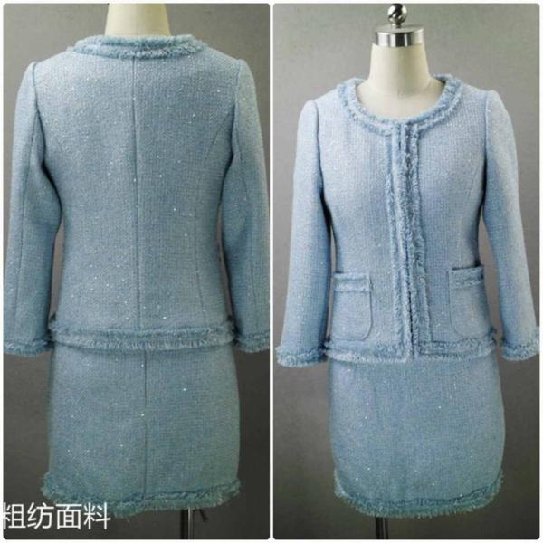 レディース　ノーカラー　丸首　スーツ　スカート　上下セット　セットアップ　スリム　タイト　ジャケット　長袖　ボトムス　入園式　入学式　卒園式　卒業式　きれいめ　おしゃれ　お呼ばれ　フォーマル　ブルー　XS　S　M　L　サイズ　送料無料