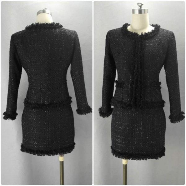 レディース　ノーカラー　丸首　スーツ　スカート　上下セット　セットアップ　スリム　タイト　ジャケット　長袖　ボトムス　入園式　入学式　卒園式　卒業式　きれいめ　おしゃれ　お呼ばれ　フォーマル　ブラック　XS　S　M　L　サイズ　送料無料