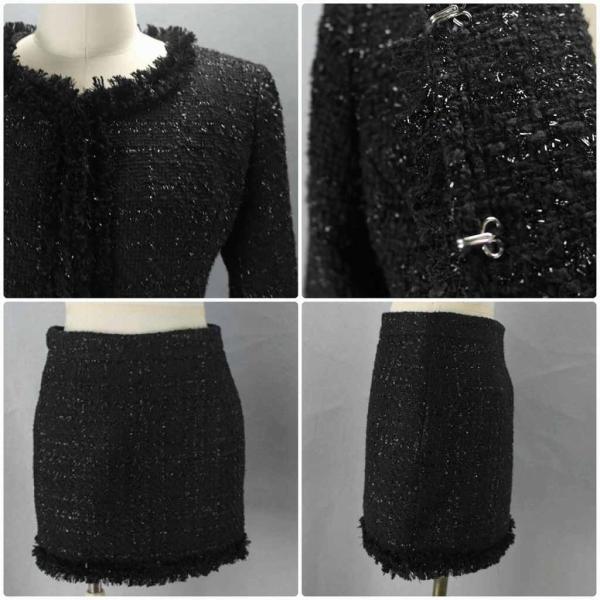 レディース　ノーカラー　丸首　スーツ　スカート　上下セット　セットアップ　スリム　タイト　ジャケット　長袖　ボトムス　入園式　入学式　卒園式　卒業式　きれいめ　おしゃれ　お呼ばれ　フォーマル　ブラック　XS　S　M　L　サイズ　送料無料