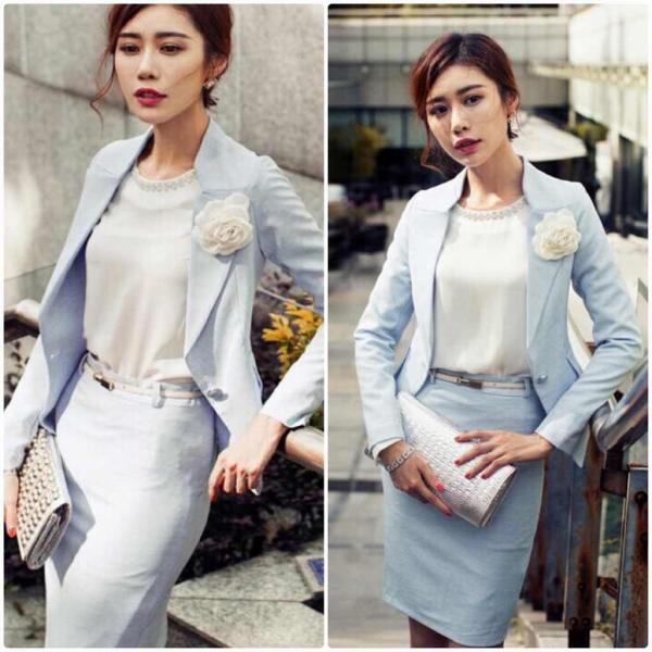 レディース　大きいサイズ　スーツ　ジャケット　ブラウス　2点セット　スリム　タイト　長袖　入園式　入学式　卒園式　卒業式　きれいめ　おしゃれ　お呼ばれ　フォーマル　ブルー　ホワイト　XS　S　M　L　XL　2XL　サイズ　送料無料