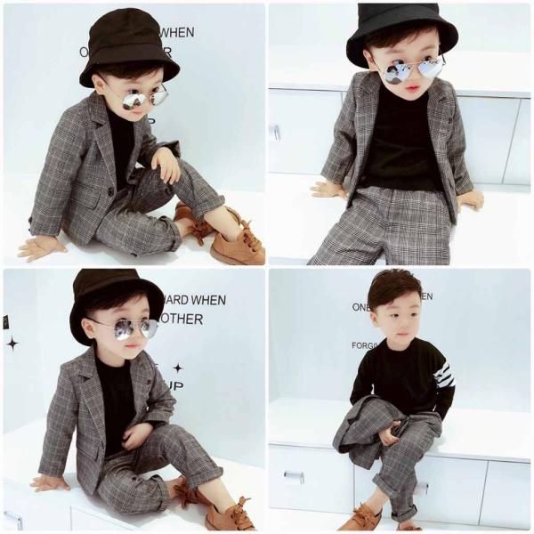 キッズ　2点セット　スーツ　ジャケット　パンツ　チェック柄　ボトムス　男の子　可愛い　キュート　子供　ジュニア　子供服　フォーマル　入園式　入学式　卒園式　卒業式　91011121314cm　サイズ　送料無料