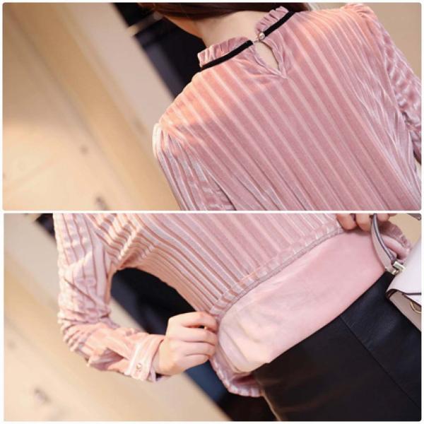 レディース　大きいサイズ　ボトルネック　ベルベット　ブラウス　シャツ　長袖　トップス　カジュアル　キュート　大人　可愛い　フェミニン　おしゃれ　お出かけ　デート　オフィス　デイリー　普段着　ピンク　S　M　L　XL　2XL　送料無料