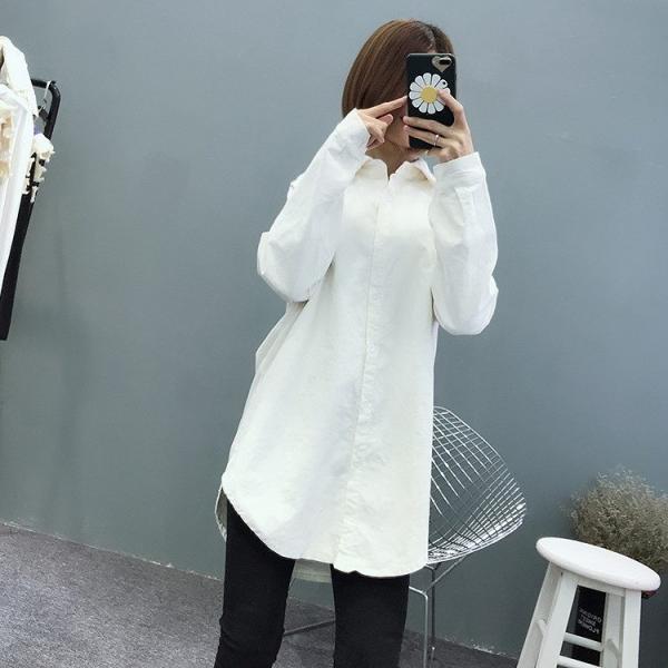 レディース　ブラウス　無地　ロング丈　シャツ　長袖　トップス　カジュアル　キュート　大人　可愛い　フェミニン　おしゃれ　お出かけ　デイリー　普段着　ホワイト　グリーン　ピンク　フリーサイズ　ワンサイズ　送料無料