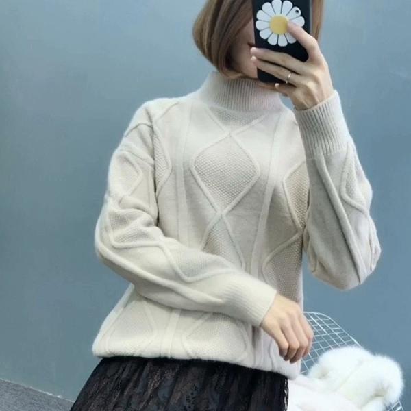 レディース　ケーブルニット　カットソー　セーター　ハイネック　長袖　トップス　カジュアル　キュート　大人　可愛い　フェミニン　おしゃれ　お出かけ　オフィス　デイリー　普段着　カーキ　ブルー　ホワイト　グリーン　レッド　フリーサイズ　ワンサイズ　送料無料