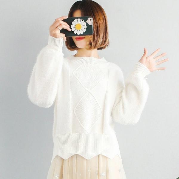 レディース　ニット　セーター　ふわふわ　もこもこ　長袖　トップス　カジュアル　キュート　大人　可愛い　フェミニン　おしゃれ　お出かけ　オフィス　デイリー　普段着　ホワイト　ピンク　フリーサイズ　ワンサイズ　送料無料