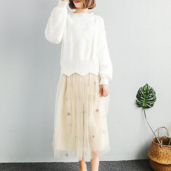 レディース　ニット　セーター　ふわふわ　もこもこ　長袖　トップス　カジュアル　キュート　大人　可愛い　フェミニン　おしゃれ　お出かけ　オフィス　デイリー　普段着　ホワイト　ピンク　フリーサイズ　ワンサイズ　送料無料