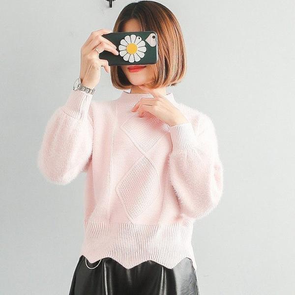 レディース　ニット　セーター　ふわふわ　もこもこ　長袖　トップス　カジュアル　キュート　大人　可愛い　フェミニン　おしゃれ　お出かけ　オフィス　デイリー　普段着　ホワイト　ピンク　フリーサイズ　ワンサイズ　送料無料