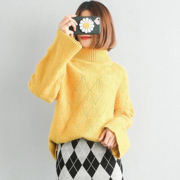 レディース　ニット　セーター　ハイネック　長袖　トップス　カジュアル　キュート　大人　可愛い　フェミニン　おしゃれ　お出かけ　オフィス　デイリー　普段着　イエロー　ホワイト　グリーン　フリーサイズ　ワンサイズ　送料無料
