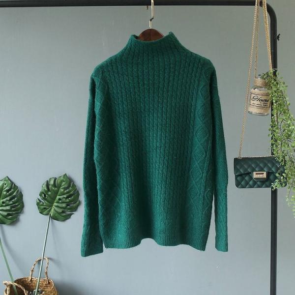 レディース　リブニット　セーター　ハイネック　長袖　トップス　カジュアル　キュート　大人　可愛い　フェミニン　おしゃれ　お出かけ　オフィス　デイリー　普段着　レッド　ベージュ　グリーン　イエロー　ホワイト　ブルー　フリーサイズ　ワンサイズ　送料無料