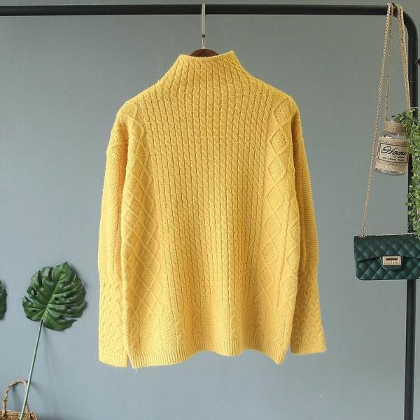 レディース　リブニット　セーター　ハイネック　長袖　トップス　カジュアル　キュート　大人　可愛い　フェミニン　おしゃれ　お出かけ　オフィス　デイリー　普段着　レッド　ベージュ　グリーン　イエロー　ホワイト　ブルー　フリーサイズ　ワンサイズ　送料無料