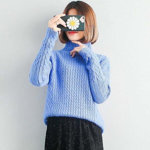 レディース　リブニット　セーター　ハイネック　長袖　トップス　カジュアル　キュート　大人　可愛い　フェミニン　おしゃれ　お出かけ　オフィス　デイリー　普段着　レッド　ベージュ　グリーン　イエロー　ホワイト　ブルー　フリーサイズ　ワンサイズ　送料無料