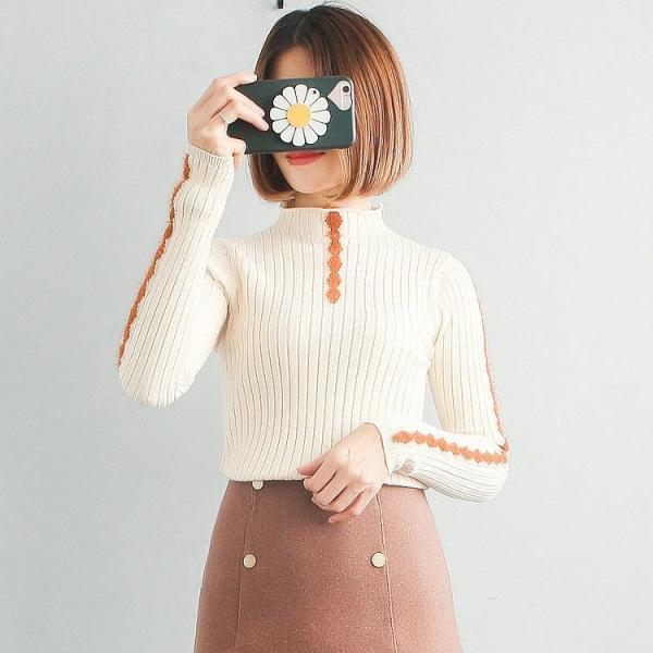 レディース　リブニット　セーター　ハイネック　長袖　トップス　カジュアル　キュート　大人　可愛い　フェミニン　おしゃれ　お出かけ　オフィス　デイリー　普段着　ホワイト　ブラウン　ベージュ　ブラック　フリーサイズ　ワンサイズ　送料無料