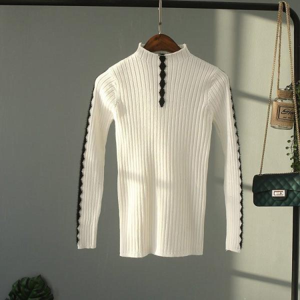 レディース　リブニット　セーター　ハイネック　長袖　トップス　カジュアル　キュート　大人　可愛い　フェミニン　おしゃれ　お出かけ　オフィス　デイリー　普段着　ホワイト　ブラウン　ベージュ　ブラック　フリーサイズ　ワンサイズ　送料無料