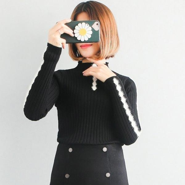 レディース　リブニット　セーター　ハイネック　長袖　トップス　カジュアル　キュート　大人　可愛い　フェミニン　おしゃれ　お出かけ　オフィス　デイリー　普段着　ホワイト　ブラウン　ベージュ　ブラック　フリーサイズ　ワンサイズ　送料無料