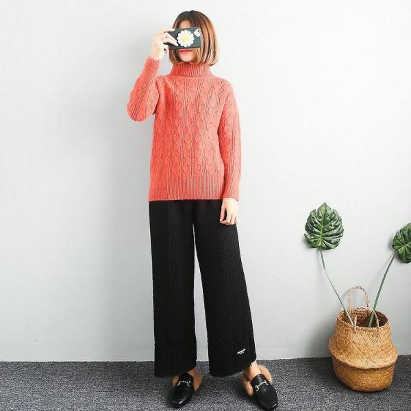 レディース　ケーブルニット　セーター　ハイネック　長袖　トップス　カジュアル　キュート　大人　可愛い　フェミニン　おしゃれ　お出かけ　オフィス　デイリー　普段着　レッド　ホワイト　ピンク　ブルー　ベージュ　グリーン　イエロー　フリーサイズ　送料無料