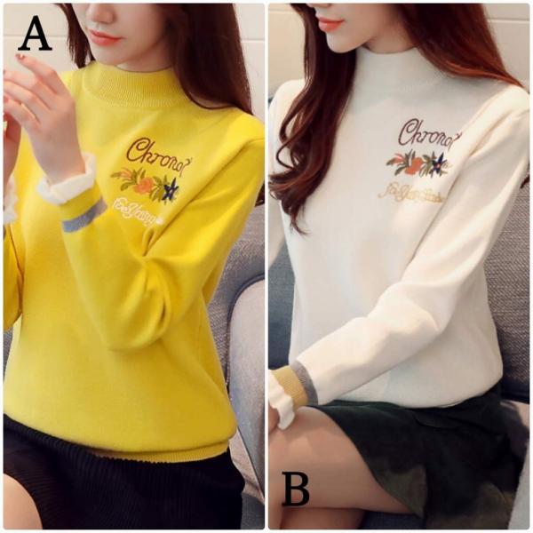 レディース　大きいサイズ　フレアスリーブ　ボトルネック　ニット　カットソー　長袖　トップス　カジュアル　キュート　大人　可愛い　フェミニン　おしゃれ　お出かけ　デート　オフィス　デイリー　普段着　イエロー　ホワイト　S　M　L　XL　2XL　送料無料