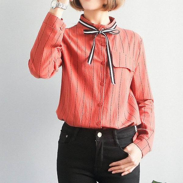 レディース　ブラウス　リボン　シャツ　長袖　トップス　カジュアル　キュート　大人　可愛い　フェミニン　おしゃれ　お出かけ　デイリー　普段着　ホワイト　ピンク　イエロー　レッド　フリーサイズ　ワンサイズ　送料無料