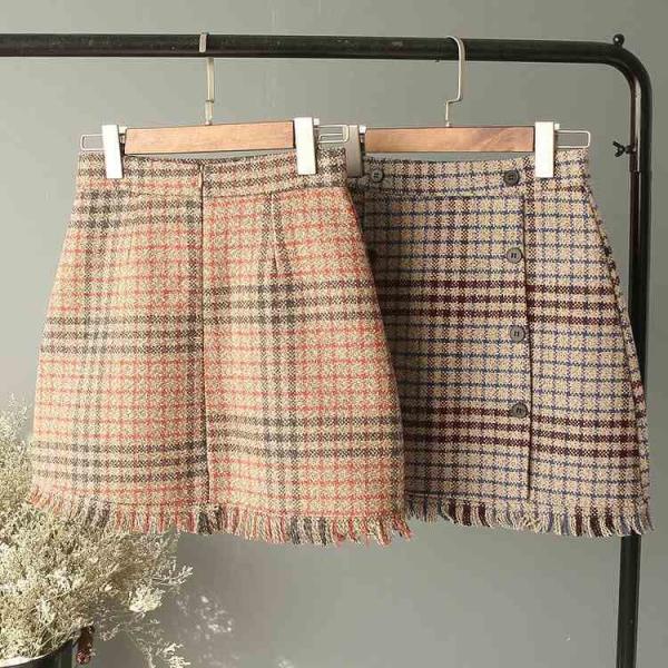レディース　ミニ丈　チェック柄　スカート　フリンジ　ハイウエスト　ボトムス　カジュアル　キュート　可愛い　フェミニン　きれいめ　エレガント　上品　おしゃれ　お出かけ　オフィス　デイリー　普段着　S　M　L　サイズ　送料無料