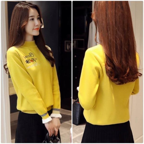 レディース　大きいサイズ　フレアスリーブ　ボトルネック　ニット　カットソー　長袖　トップス　カジュアル　キュート　大人　可愛い　フェミニン　おしゃれ　お出かけ　デート　オフィス　デイリー　普段着　イエロー　ホワイト　S　M　L　XL　2XL　送料無料