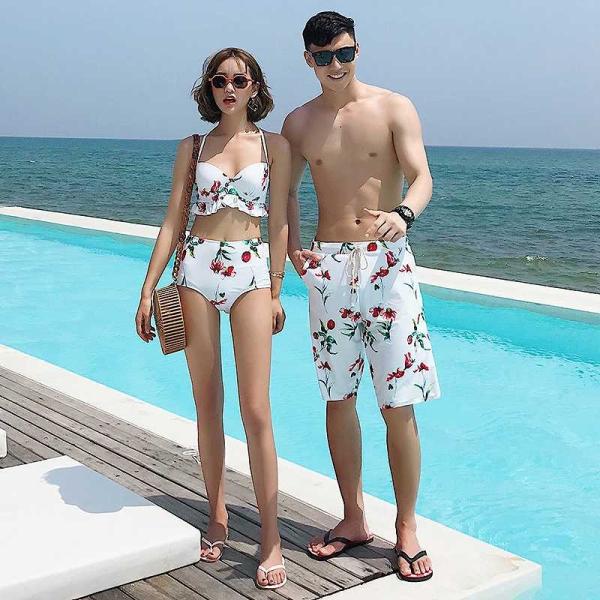 水着 ペアルック カップル ペア水着 サーフパンツ 花柄 温泉 海 プール ホワイト 白 M L Xl サイズ 送料無料 Knas592 エルネフジャパン 通販 Yahoo ショッピング