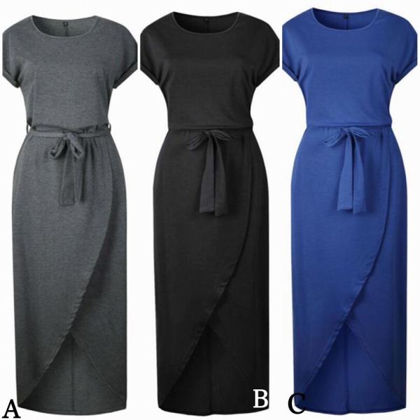 レディース　大きいサイズ　ワンピース　スリット　春　夏　カジュアル　キュート　可愛い　フェミニン　きれいめ　上品　エレガント　おしゃれ　お出かけ　デイリー　普段着　ブルー　ネイビー　ブラック　オリーブ　グレー　S　M　L　XL　2XL　3XL　送料無料