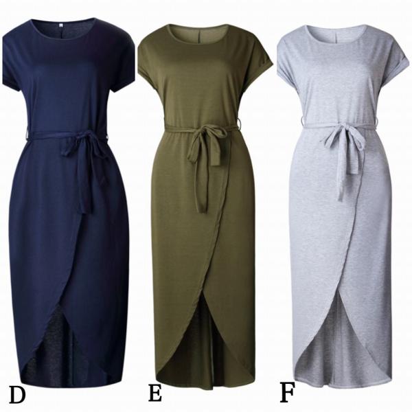レディース　大きいサイズ　ワンピース　スリット　春　夏　カジュアル　キュート　可愛い　フェミニン　きれいめ　上品　エレガント　おしゃれ　お出かけ　デイリー　普段着　ブルー　ネイビー　ブラック　オリーブ　グレー　S　M　L　XL　2XL　3XL　送料無料
