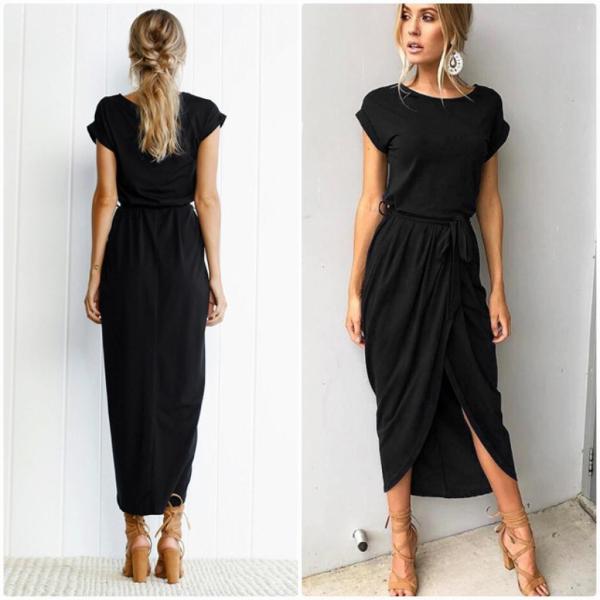 レディース　大きいサイズ　ワンピース　スリット　春　夏　カジュアル　キュート　可愛い　フェミニン　きれいめ　上品　エレガント　おしゃれ　お出かけ　デイリー　普段着　ブルー　ネイビー　ブラック　オリーブ　グレー　S　M　L　XL　2XL　3XL　送料無料