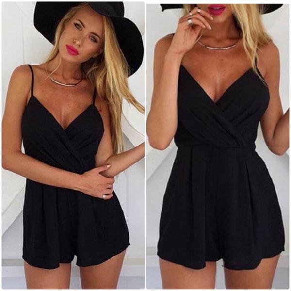 レディース　サロペット　ワンピース風　オールインワン　パンツ　無地　ボトムス　カジュアル　キュート　可愛い　フェミニン　セクシー　おしゃれ　お出かけ　デイリー　普段着　ブラック　S　M　L　XL　サイズ　送料無料