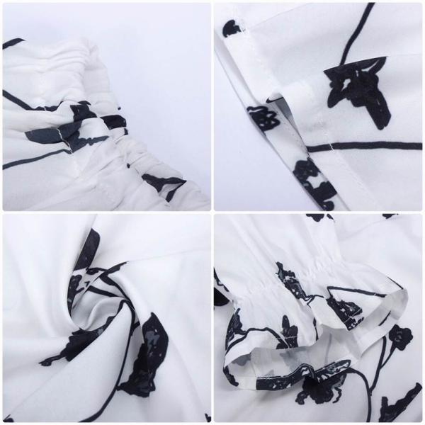 レディース　ブラウス　オフショルダー　ボリュームスリーブ　半袖　花柄　ボタニカル柄　シャツ　シンプル　トップス　カジュアル　キュート　大人　可愛い　フェミニン　おしゃれ　お出かけ　デイリー　オフィス　普段着　ホワイト　S　M　L　XL　サイズ　送料無料