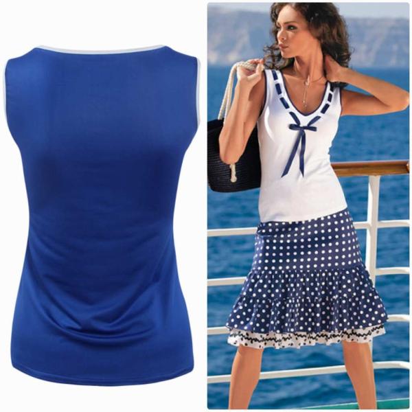 レディース　大きいサイズ　タンクトップ　リボン　Vネック　夏　春　クルーネック　トップス　カジュアル　キュート　大人　可愛い　フェミニン　おしゃれ　お出かけ　普段着　デイリー　ブルー　ホワイト　ブラック　S　M　L　XL　2XL　3XL　送料無料